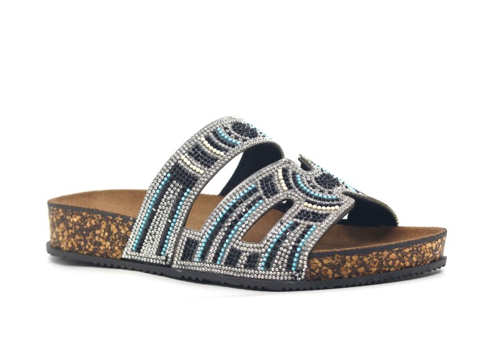 Enova Zenne Z183-0106 Bantlı Hermes Taşlı Günlük Terlik Siyah - Enova