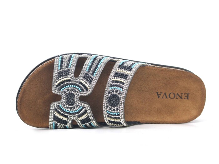 Enova Zenne Z183-0106 Bantlı Hermes Taşlı Günlük Terlik Siyah - Enova (1)