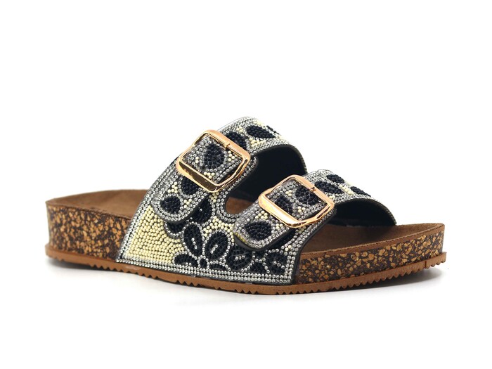 Enova Zenne Z183-0107 Çift Toka Taşlı Günlük Terlik Siyah - 1