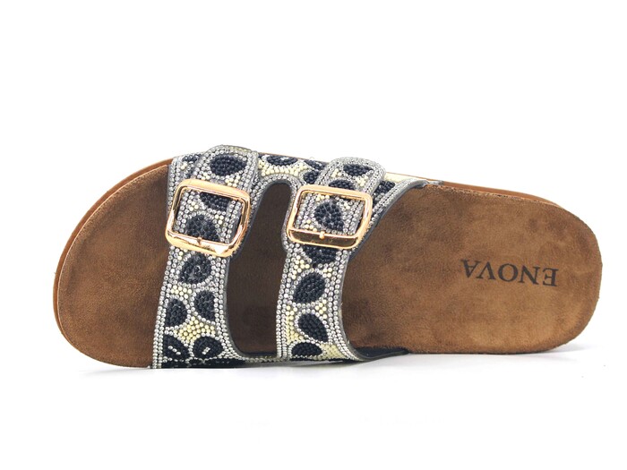 Enova Zenne Z183-0107 Çift Toka Taşlı Günlük Terlik Siyah - 2