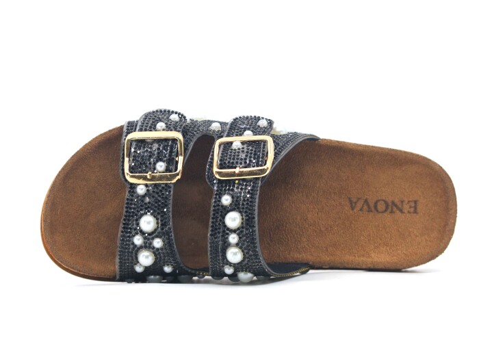 Enova Zenne Z183-0109 Çift Toka Taşlı Günlük Terlik Siyah - Enova (1)