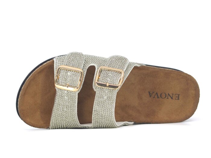 Enova Zenne Z183-0110 Çift Toka Taşlı Günlük Terlik Beyaz - Enova (1)