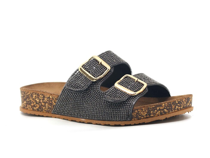 Enova Zenne Z183-0110 Çift Toka Taşlı Günlük Terlik Füme - 1