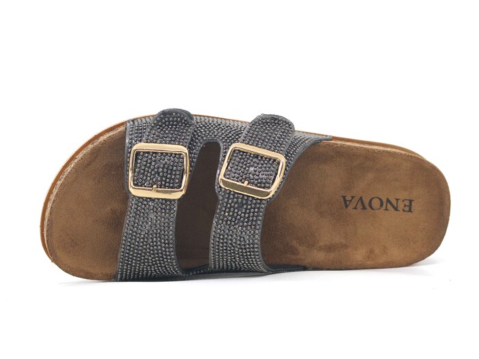 Enova Zenne Z183-0110 Çift Toka Taşlı Günlük Terlik Füme - 2