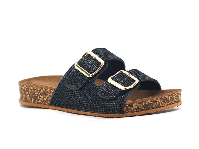 Enova Zenne Z183-0110 Çift Toka Taşlı Günlük Terlik Siyah - 1