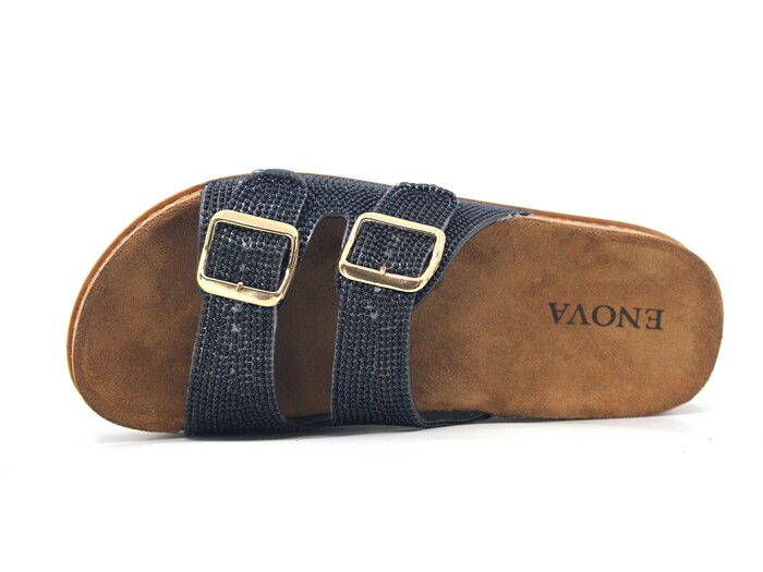 Enova Zenne Z183-0110 Çift Toka Taşlı Günlük Terlik Siyah - Enova (1)