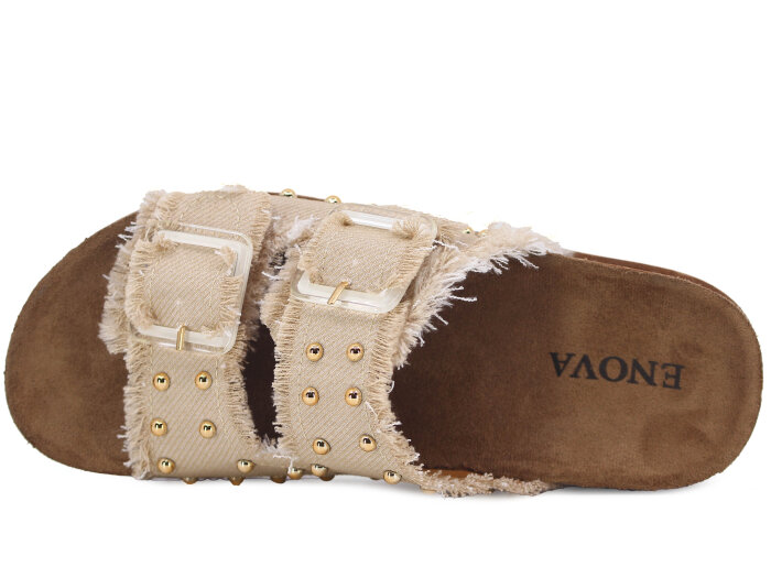 Enova Zenne Z183-0115 Çift Toka Taşlı Günlük Terlik Bej - Enova (1)