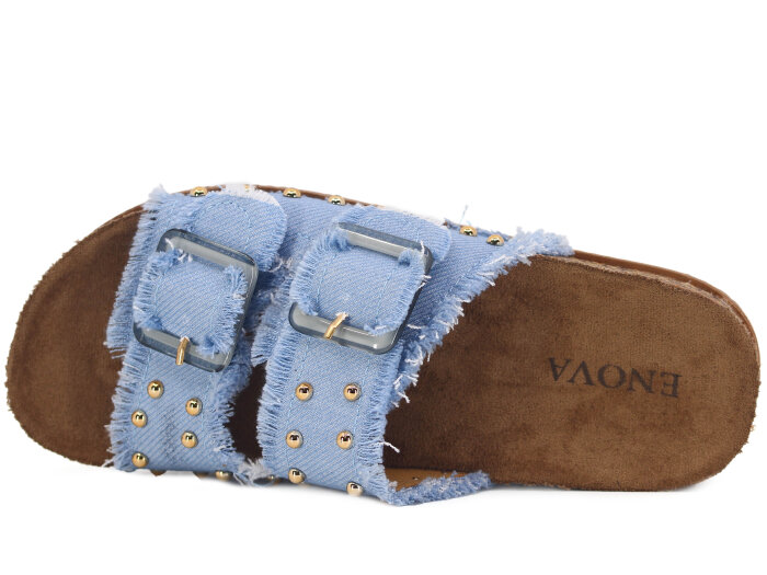 Enova Zenne Z183-0115 Çift Toka Taşlı Günlük Terlik Kot - Enova (1)