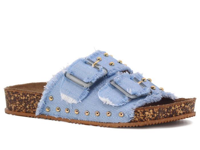 Enova Zenne Z183-0115 Çift Toka Taşlı Günlük Terlik Kot - 1