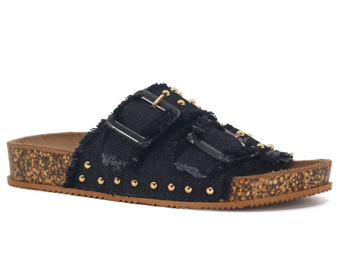 Enova Zenne Z183-0115 Çift Toka Taşlı Günlük Terlik Siyah - Enova