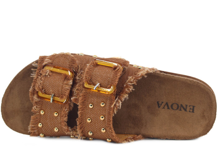 Enova Zenne Z183-0115 Çift Toka Taşlı Günlük Terlik Taba - 2