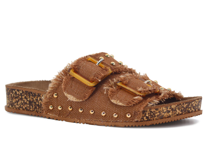 Enova Zenne Z183-0115 Çift Toka Taşlı Günlük Terlik Taba - 1