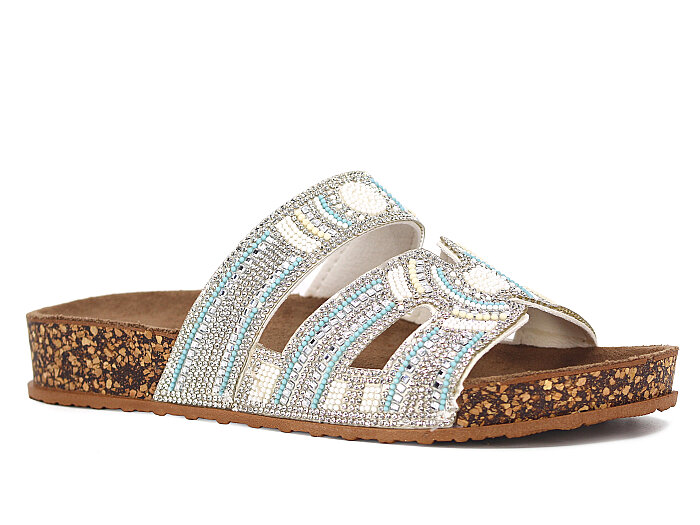 Enova Zenne Z183-0116 Çift Toka Taşlı Günlük Terlik Beyaz - 1