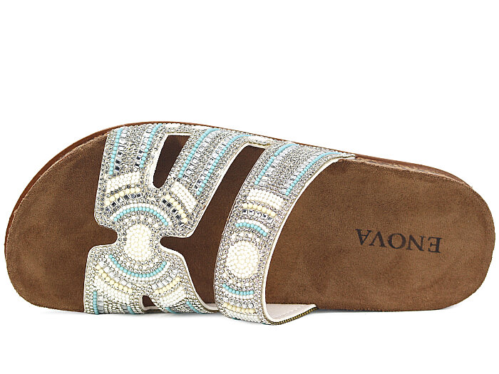 Enova Zenne Z183-0116 Çift Toka Taşlı Günlük Terlik Beyaz - Enova (1)