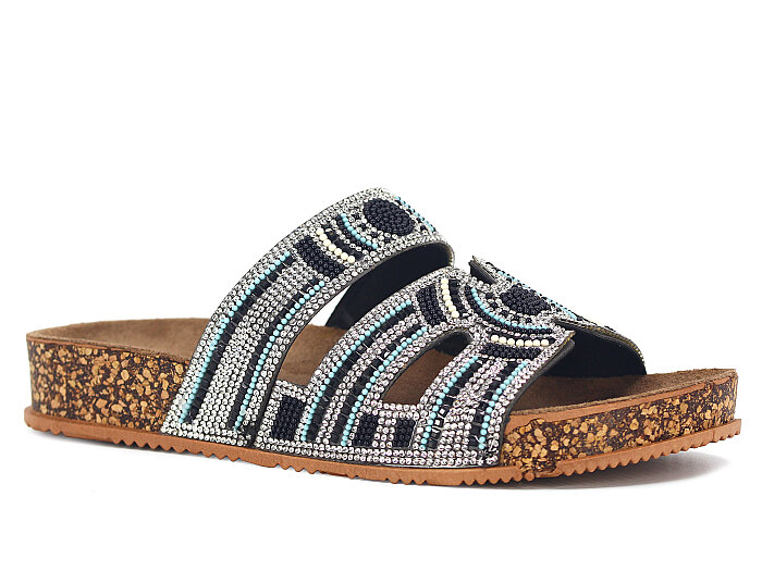 Enova Zenne Z183-0116 Çift Toka Taşlı Günlük Terlik Siyah 