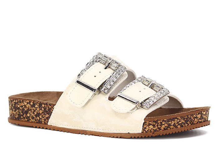 Enova Zenne Z183-0129 Çift Toka Taşlı Günlük Terlik Bej - Enova