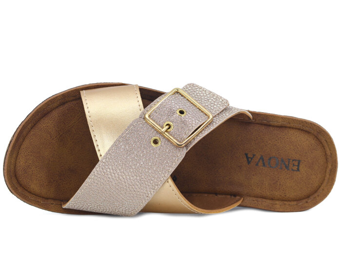 Enova Zenne Z77-0101 Çapraz Tokalı Günlük Terlik Altın - 2