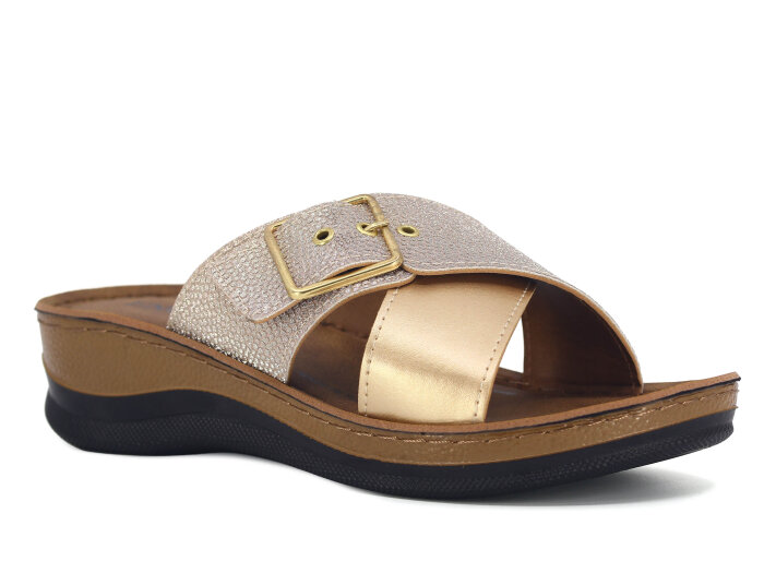 Enova Zenne Z77-0101 Çapraz Tokalı Günlük Terlik Altın 