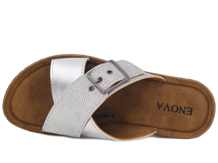 Enova Zenne Z77-0101 Çapraz Tokalı Günlük Terlik Gümüş - 2
