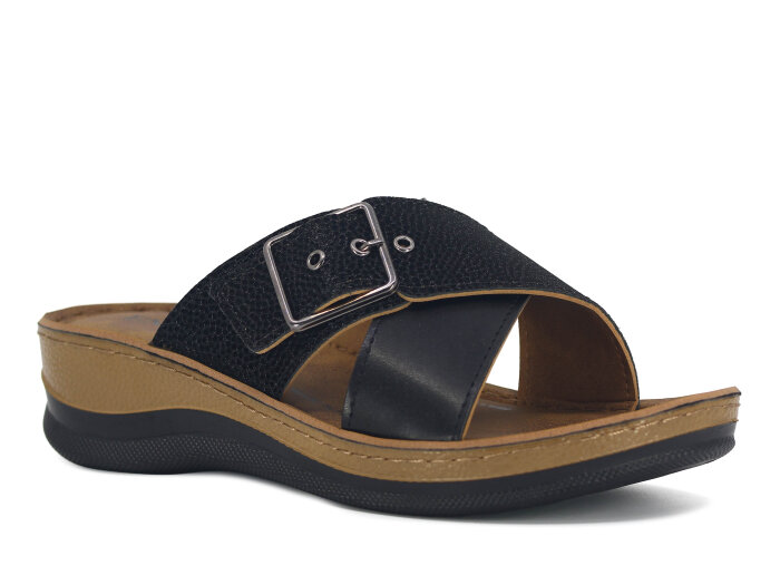 Enova Zenne Z77-0101 Çapraz Tokalı Günlük Terlik Siyah - Enova