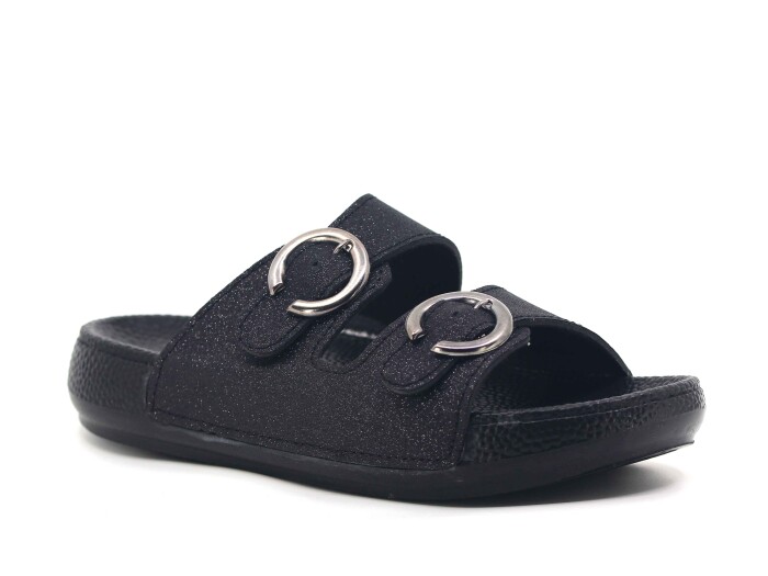 Mulex Zenne 11501 Simli Çift Toka Kutulu Terlik Günlük Terlik Siyah - Mulex