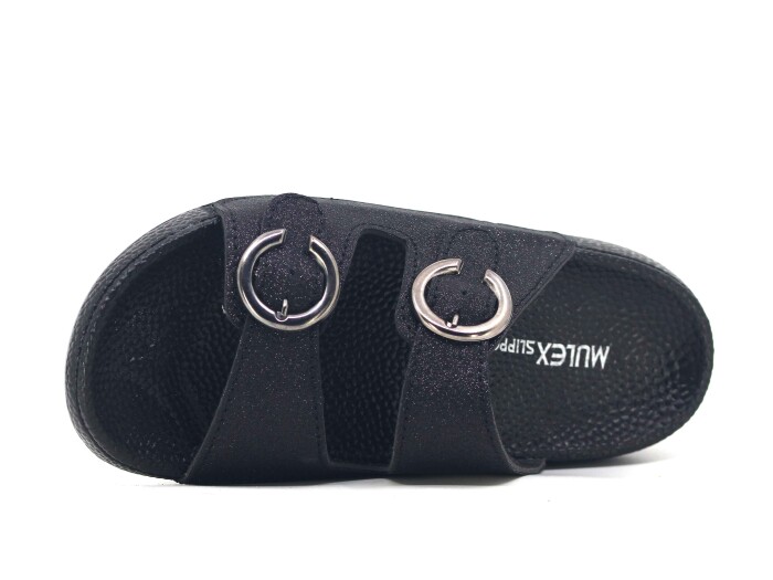 Mulex Zenne 11501 Simli Çift Toka Kutulu Terlik Günlük Terlik Siyah - Mulex (1)