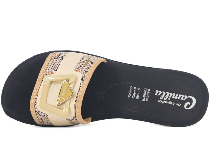 Espadin Zenne Z-1908 Kare Üçgen Tokalı Günlük Terlik Bej - Espadin (1)