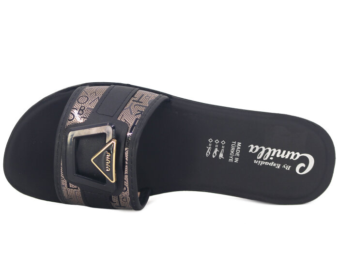 Espadin Zenne Z-1908 Kare Üçgen Tokalı Günlük Terlik Siyah - Espadin (1)