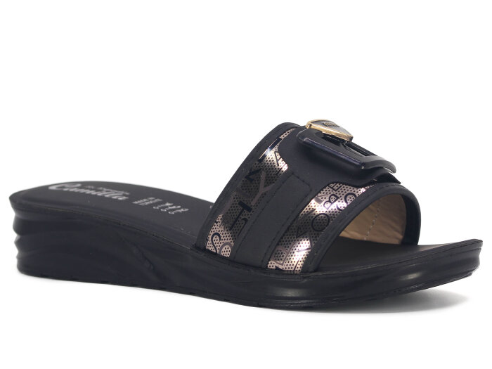 Espadin Zenne Z-1908 Kare Üçgen Tokalı Günlük Terlik Siyah - Espadin