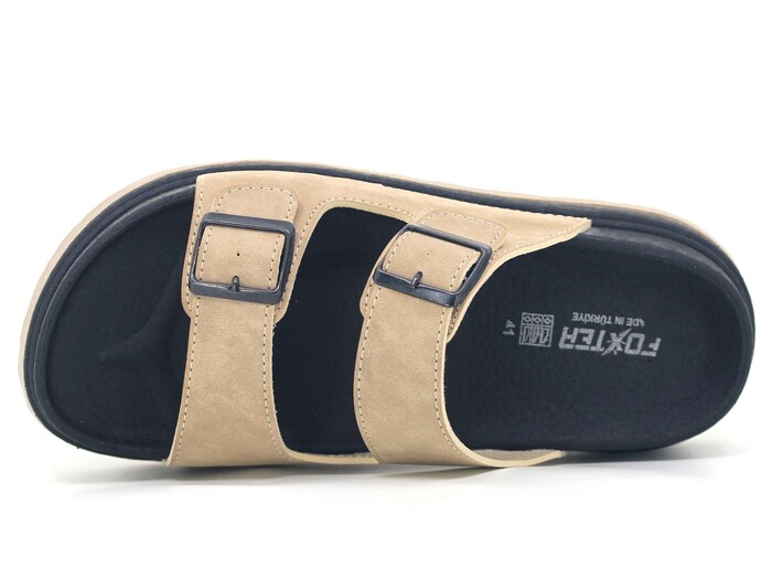 Foxter Merdane 5015 Çift Toka Köpük Taban Monta Günlük Terlik Bej - Foxter (1)