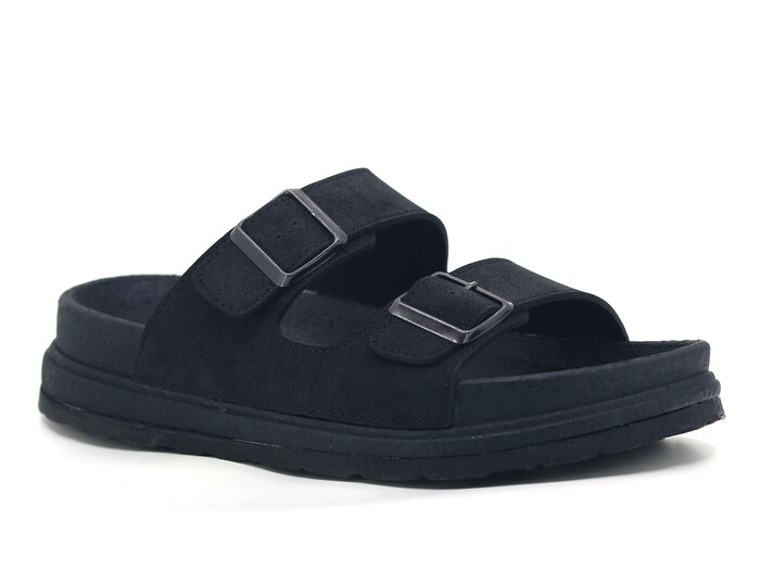 Foxter Merdane 5015 Çift Toka Köpük Taban Monta Günlük Terlik Siyah - Foxter