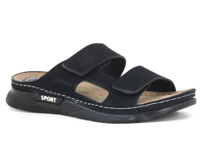 Foxter Merdane M-2006 Çift Cırtlı Delikli Kutulu Monta Sport Günlük Terlik Siyah - Foxter