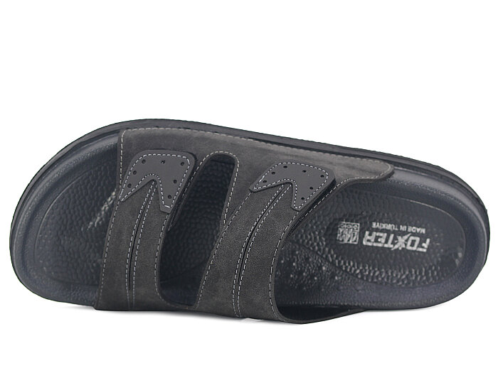 Foxter Merdane M-26005 Cırtlı Çift Bantlı Kutulu Günlük Terlik Gri - Foxter (1)