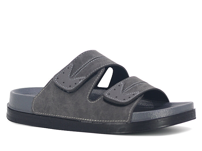 Foxter Merdane M-26005 Cırtlı Çift Bantlı Kutulu Günlük Terlik Gri - Foxter