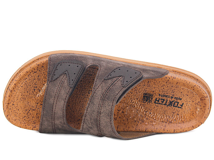Foxter Merdane M-26005 Cırtlı Çift Bantlı Kutulu Günlük Terlik Kahve - Foxter (1)