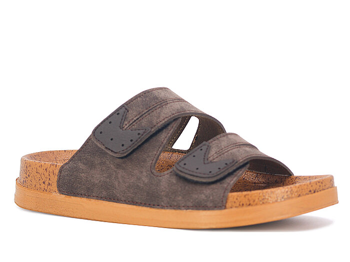 Foxter Merdane M-26005 Cırtlı Çift Bantlı Kutulu Günlük Terlik Kahve 