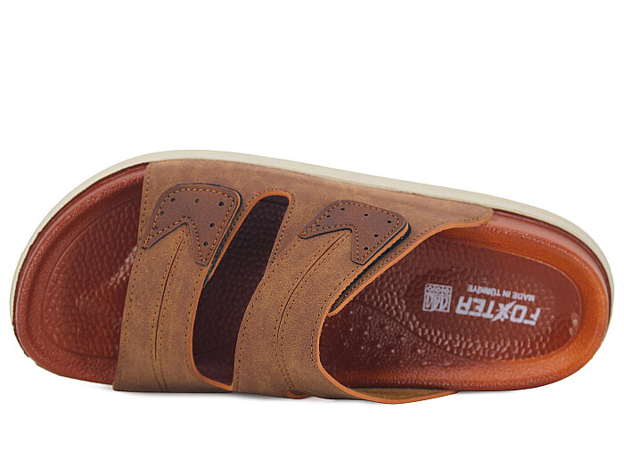 Foxter Merdane M-26005 Cırtlı Çift Bantlı Kutulu Günlük Terlik Taba - Foxter (1)