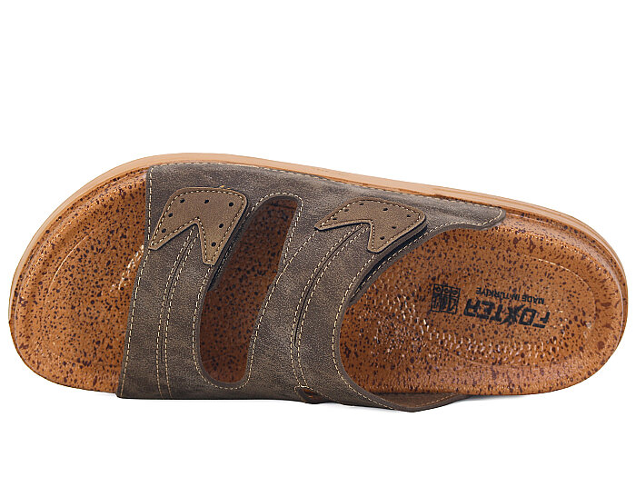 Foxter Merdane M-26005 Cırtlı Çift Bantlı Kutulu Günlük Terlik Vizon - 2