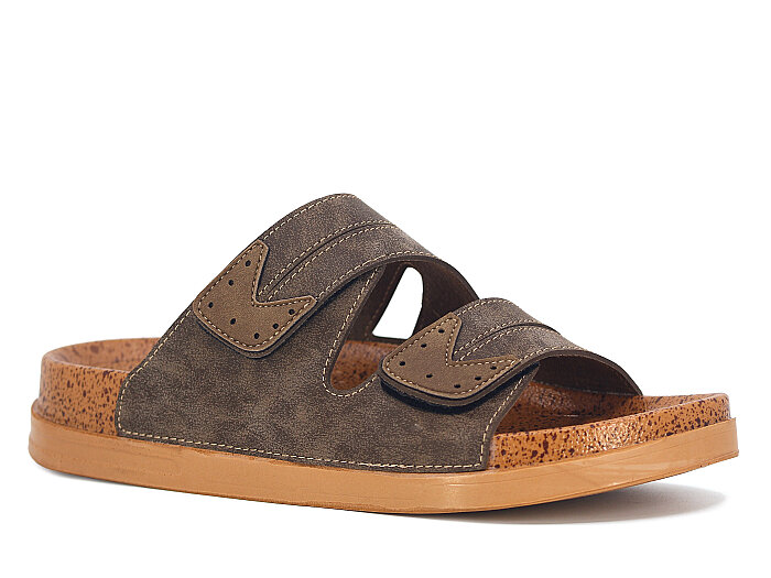 Foxter Merdane M-26005 Cırtlı Çift Bantlı Kutulu Günlük Terlik Vizon - 1