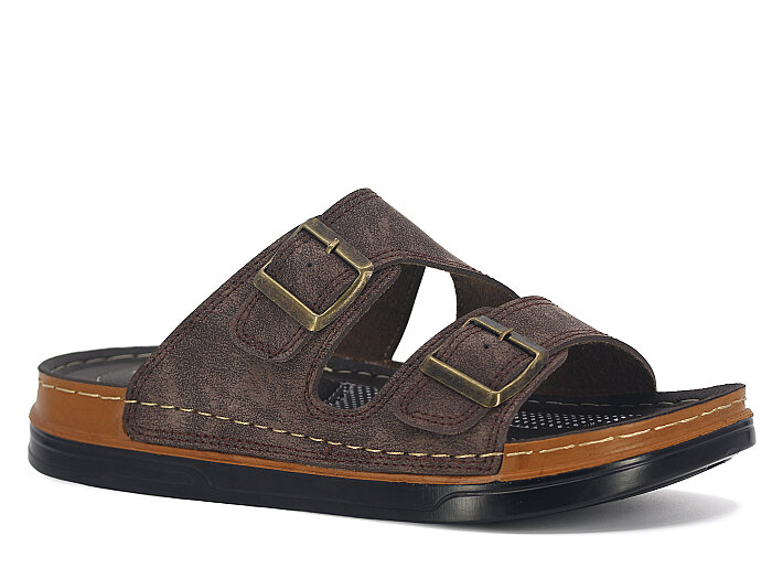 Foxter Merdane M-26201 Çift Toka Kutulu Günlük Terlik Kahve - Foxter