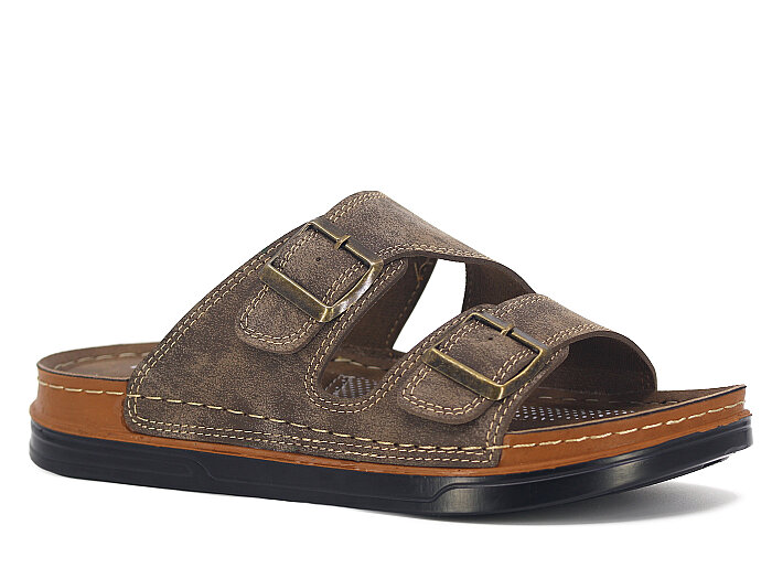 Foxter Merdane M-26201 Çift Toka Kutulu Günlük Terlik Vizon - Foxter