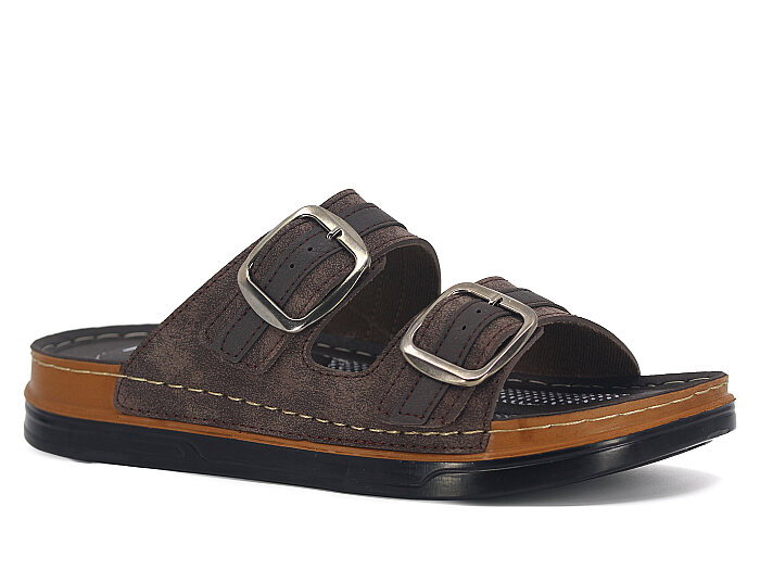 Foxter Merdane M-26204 Çift Toka Kutulu Günlük Terlik Kahve - Foxter