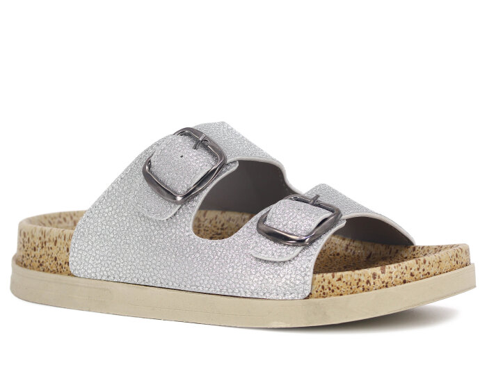 Foxter Zenne Z-24004 Çift Toka Kutulu Günlük Terlik Gümüş - Foxter