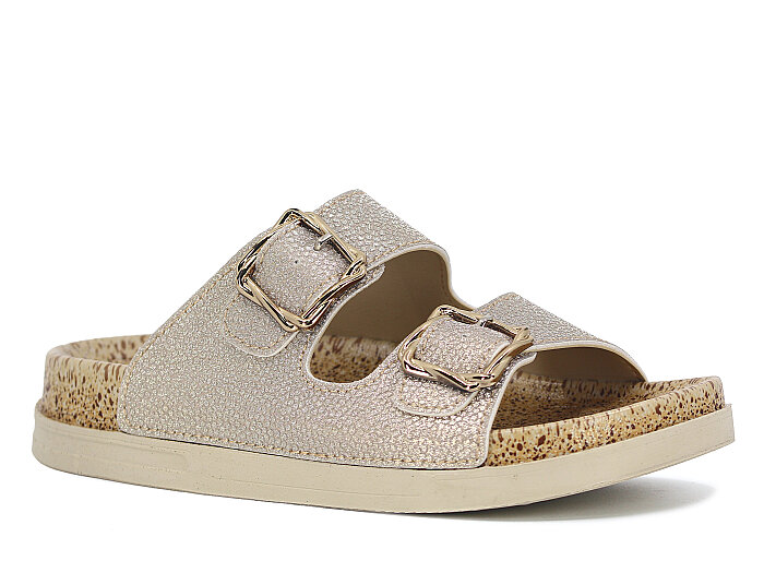 Foxter Zenne Z-24005 Çift Toka Simli Kutulu Günlük Terlik Altın - Foxter