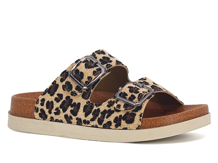 Foxter Zenne Z-24005 Çift Toka Simli Kutulu Günlük Terlik Leopar - Foxter