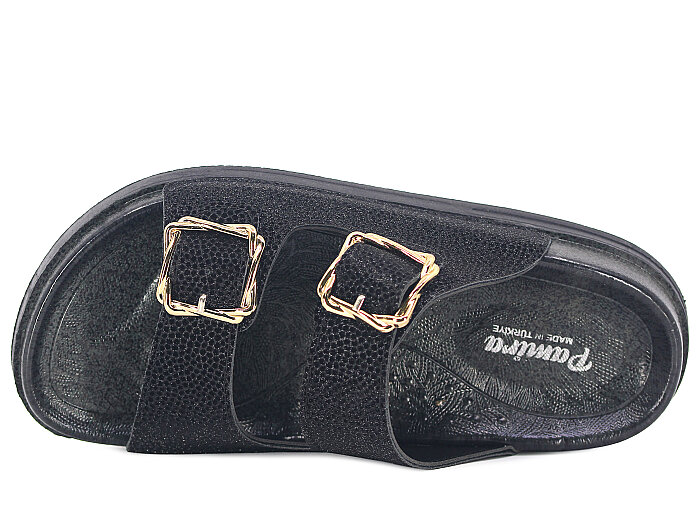 Foxter Zenne Z-24005 Çift Toka Simli Kutulu Günlük Terlik Siyah - 2