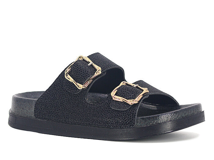 Foxter Zenne Z-24005 Çift Toka Simli Kutulu Günlük Terlik Siyah - Foxter