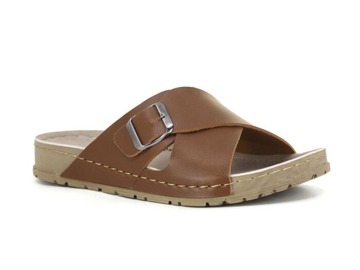 Foxter Zenne Z-4100 Eylül Çapraz Tokalı Monta Kutulu Günlük Terlik Taba - Foxter