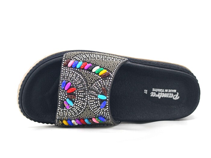 Foxter Zenne Z-9001 Köpük Taban Taşlı Kutulu Günlük Terlik Siyah - Renkli Taşlı - 2