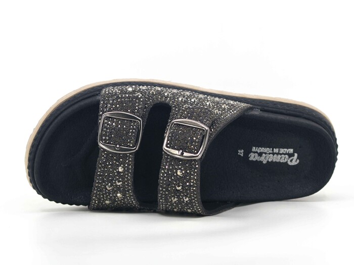 Foxter Zenne Z-9002 Köpük Taban Taşlı Çift Toka Kutulu Günlük Terlik Füme - Foxter (1)